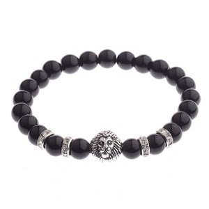 Black Onyx Stone Lion Head Beaded Bracelet