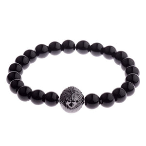 Black Onyx Stone Lion Head Beaded Bracelet