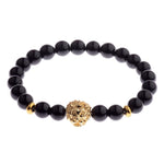 Black Onyx Stone Lion Head Beaded Bracelet