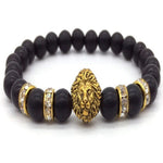 Black Onyx Stone Lion Head Beaded Bracelet