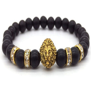 Black Onyx Stone Lion Head Beaded Bracelet