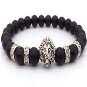 Black Onyx Stone Lion Head Beaded Bracelet