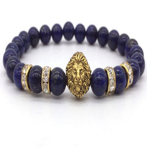 Black Onyx Stone Lion Head Beaded Bracelet