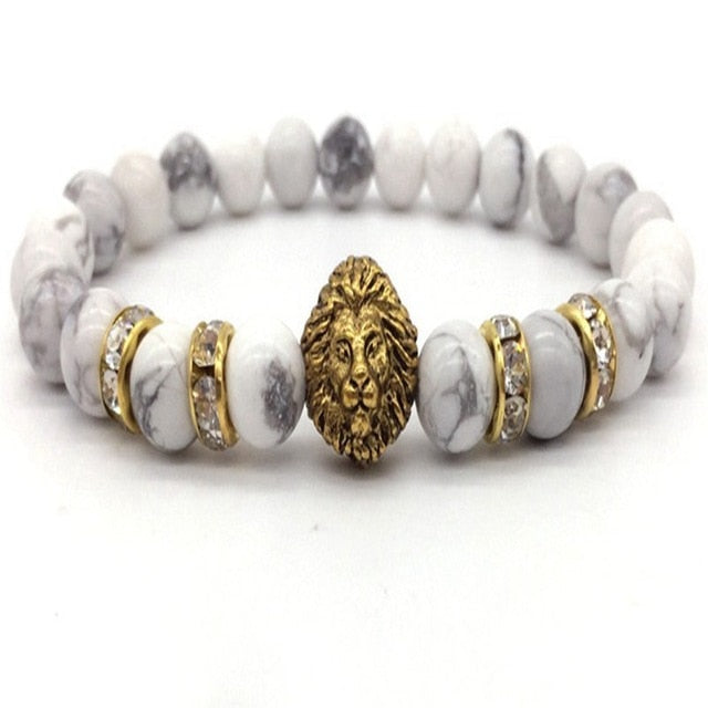 Black Onyx Stone Lion Head Beaded Bracelet