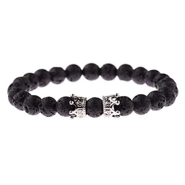 Black Onyx Stone Lion Head Beaded Bracelet