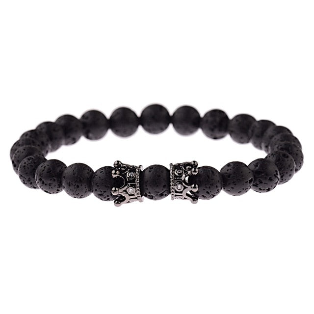 Black Onyx Stone Lion Head Beaded Bracelet