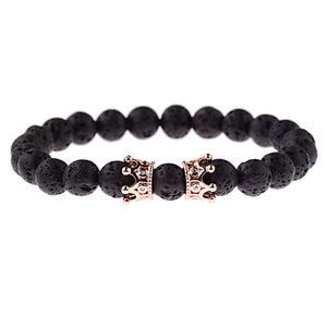 Black Onyx Stone Lion Head Beaded Bracelet